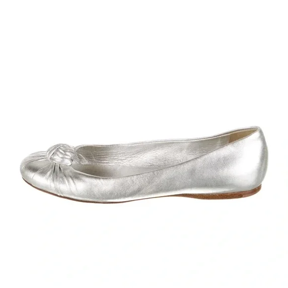 Prada Metallic Silver Leather Ballet Flats Size 5.5 - Picture 11 of 14